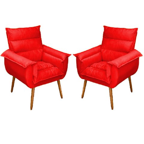 Kit 2 Poltronas Decorativas Cuba Suede Vermelho MV Estofados