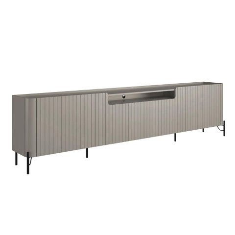 Rack para Sala 260cm com 4 Portas Brise Pés Metal 100% Mdf Cor:grigio com Preto