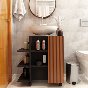 Gabinete de Banheiro para Pia de Coluna Classic - preto/ripado