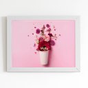 Ver imagem 1 de Quadro Vaso Flores Rosa Minimalista Moldura Branca 60x40cm