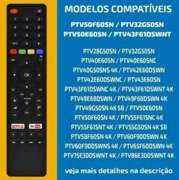 Controle Remoto Smart TV Philco Netflix e Youtube 8089 Maxx - 4