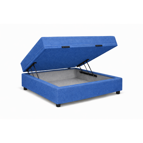 Kit Cama Box Baú Solteiro 88x188 cm + Colchão D33 Solteiro 14 cm Azul Suede