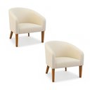 Ver imagem 2 de Poltrona Sala Decorativa Kit 2 Stella Pé Madeira Trapézio Castanho Linho Bege D03 - D’Rossi