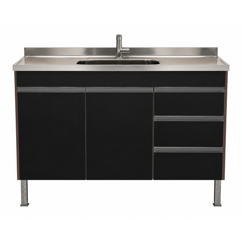 Gabinete de Cozinha MDP 0,94 m Castanho e Preto Contemporâneo:Preto/Preto