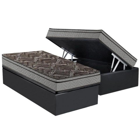 Cama Box Baú Solteiro: Colchão Espuma Paropas D28 / Ep Confort Firme + Base Crc Suede Gray(88x188)