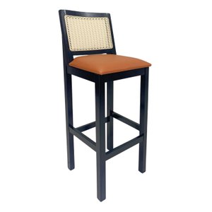 Banqueta Alta de Madeira com Encosto Madrid - Preto/caramelo