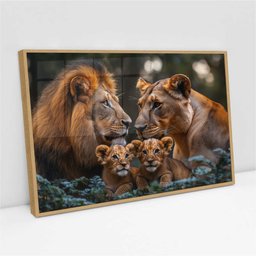 Quadro Decorativo Familia Leao Leoa Dois Filhotes Nas Folhas Sala Quarto Casa Escritório - 2
