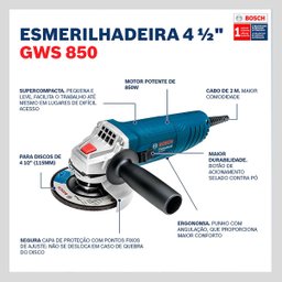 Esmerilhadeira Gws 850 com 3 Discos- Bosch 06013775e8 - 5