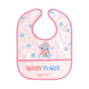 Babador Rosa Yum Impermeável com Bolso Coletor de Migalhas