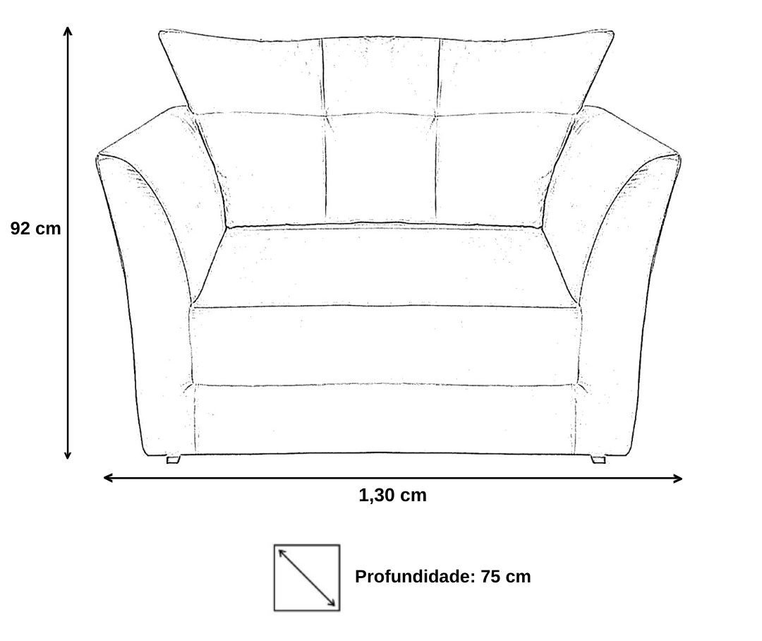 Kit Namoradeira + 2 Poltronas Decorativa Isis Suede Preto Pés Madeira Ms Decor - 2