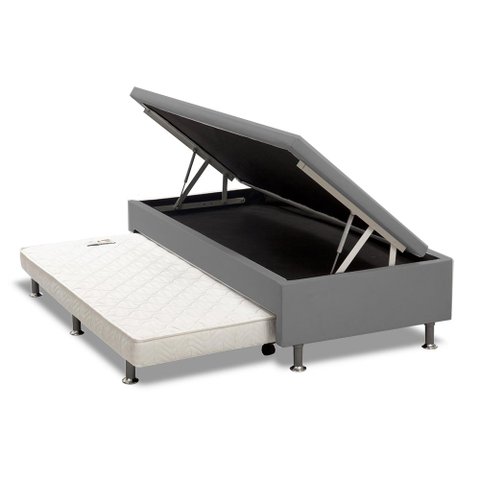 Base Box Baú Solteiro com Auxiliar Mola Bonnel Sintético Cinza 56x78x188