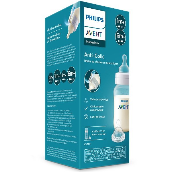 Mamadeira Classica Anti-colic 260ml + Bico 6m+ Philips Avent Scy119/04 - 2