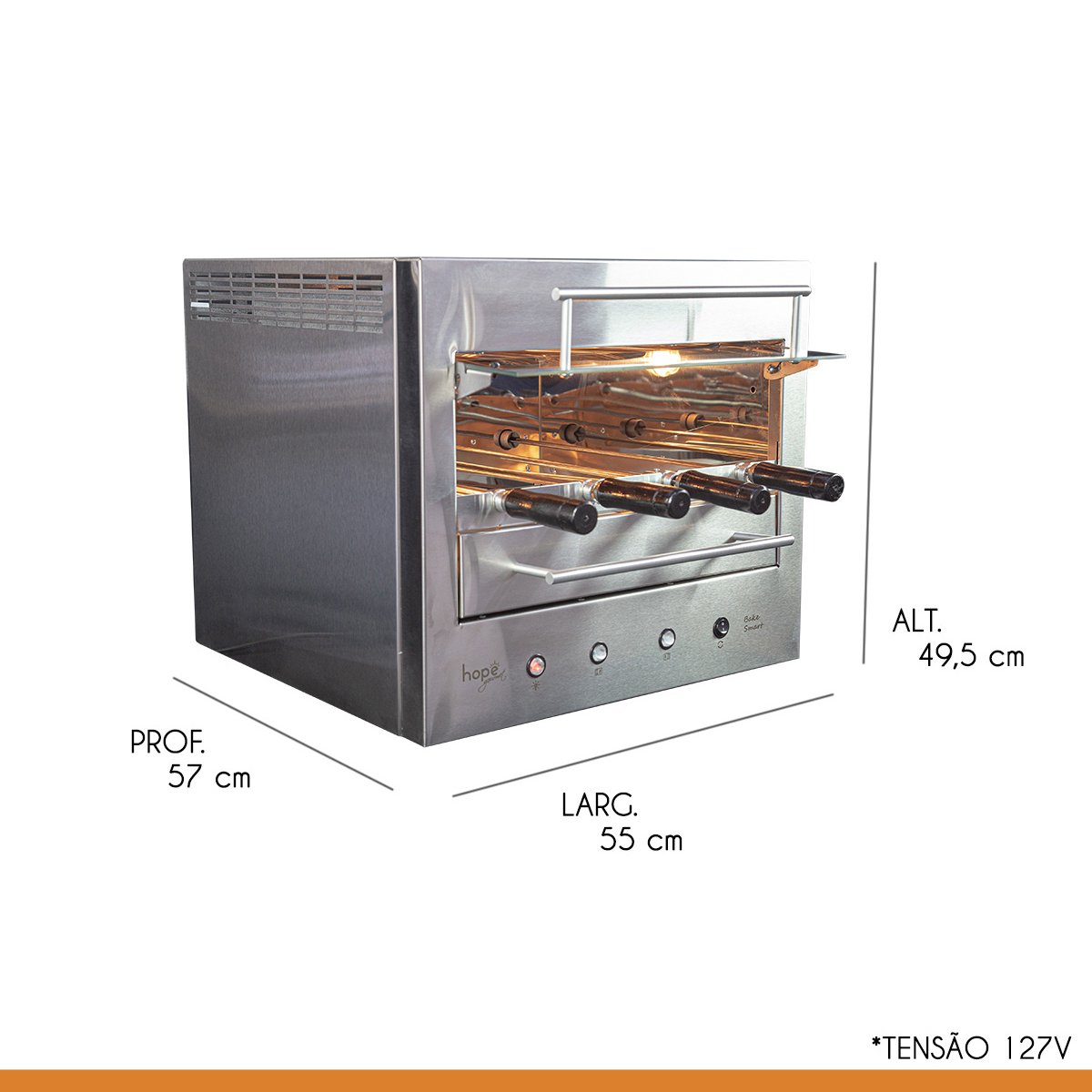 Churrasqueira Assador Gourmet Elétrica Rotativa de Bancada Aço Inox Bake Smart 04 127V - Hope - 5