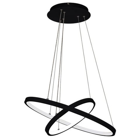 Lustre Pendente 2 Anéis Ring Preto Led Bivolt 60cm 3000k