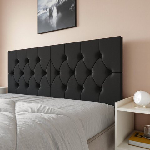 Painel Cabeceira Luxo Capitonê Queen Size Elisa Estofada Decoração Fixação Parede:Preto
