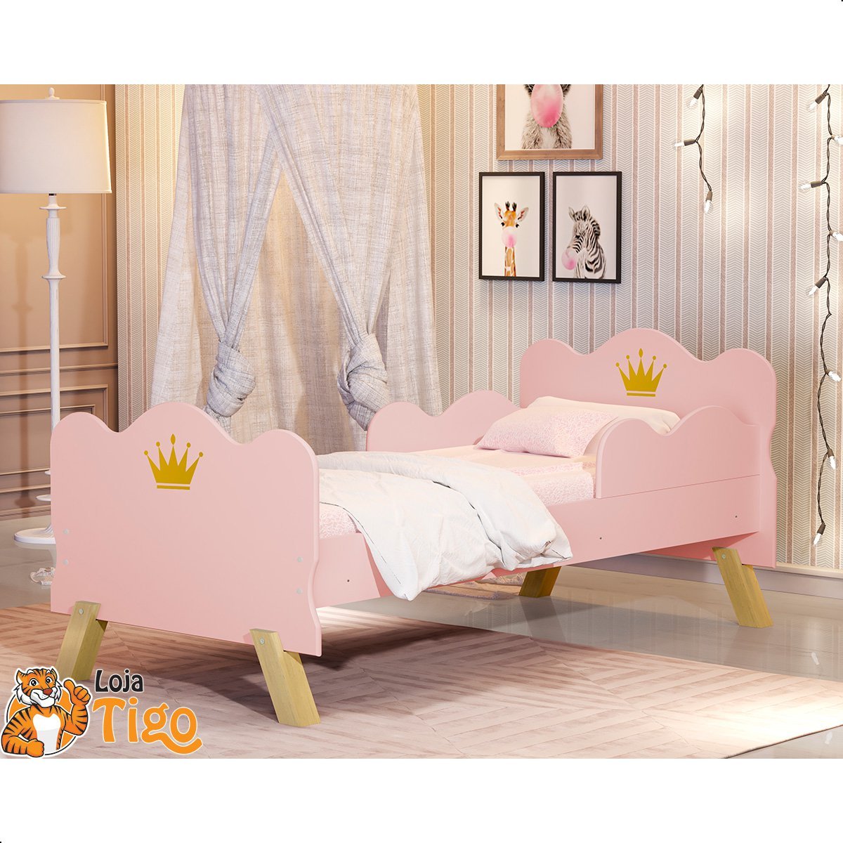 Mini cama Juvenil Infantil Gatinho Branca/Rosa Com Colchão