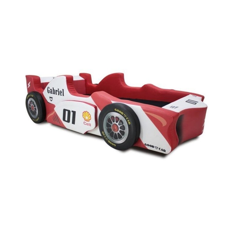 Cama Carro F1 Shock Solteiro Estofada - Cor Vermelha