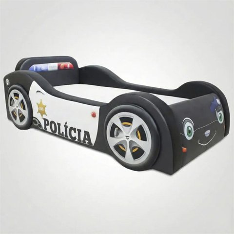 Mini Cama Baby Policia com Rodas Sobrepostas Totalmente Estofada - Cor Preta