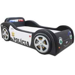 Mini Cama Baby Policia com Rodas Sobrepostas Totalmente Estofada - Cor Preta - 1
