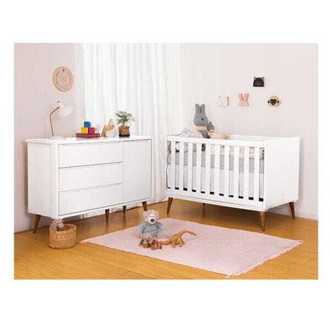 Quarto de Bebê Theo Branco - Berço + Cômoda com Porta Branco