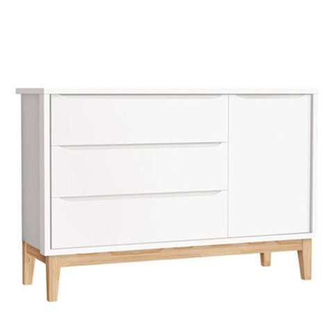 Cômoda Retrô Square com Porta + Pés em Madeira Natural – Branco Fosco