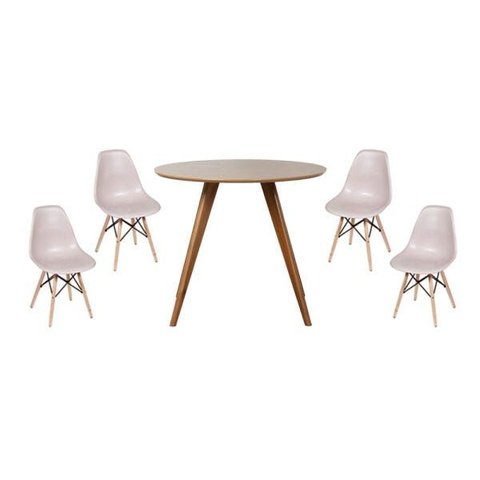 Conjunto Mesa Square Redonda Tampo Bétula 88cm com 4 Cadeiras Eiffel - Fendi