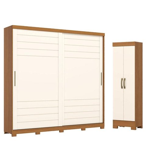 Guarda Roupa Casal Cayman 2 Portas 6 Gavetas D337 com Armario Multiuso 2 Portas 3 Prateleiras B387 C