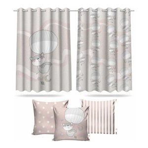 Cortina Infantil Raposinha + 3 Capas Almofadas Quarto