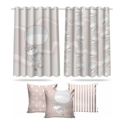 Cortina Infantil Raposinha + 3 Capas Almofadas Quarto