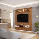 Ver imagem 2 de Painel com Bancada para Tv até 75 Polegadas Ripado Dj Móveis Trento 223 Freijó Off