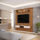 Ver imagem 1 de Painel com Bancada para Tv até 75 Polegadas Ripado Dj Móveis Trento 223 Freijó Off