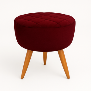 Puff Banqueta Redondo Vermelho Bordô Pé Palito com Detalhe em Costura