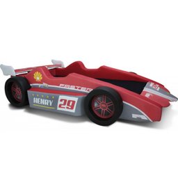 Cama Carro F3 Solteiro Estofada com Caixa de Ar e Rodas em Relevo - Cor Vermelha - 1