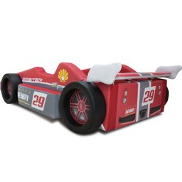 Cama Carro F3 Solteiro Estofada com Caixa de Ar e Rodas em Relevo - Cor Vermelha - 2