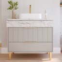 Ver imagem 1 de Gabinete para Banheiro 90cm com 1 Porta 1 Gaveta e Cuba de Sobrepor Riviera Cinza/Platina
