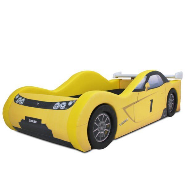 Cama Carro Viper Solteiro Estofada com Rodas Embutidas - Cor Amarela - 2