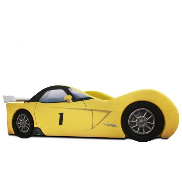 Cama Carro Viper Solteiro Estofada com Rodas Embutidas - Cor Amarela - 3
