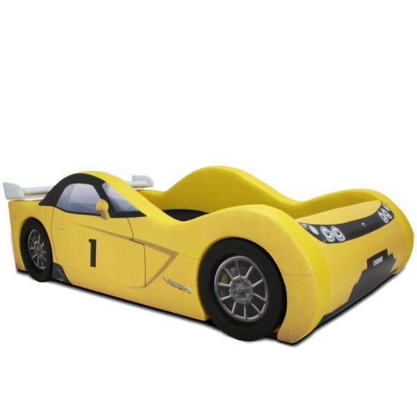 Cama Carro Viper Solteiro Estofada com Rodas Embutidas - Cor Amarela