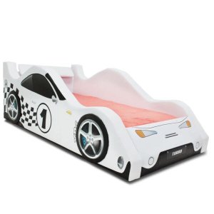 Cama Carro Solteiro Xr4 Estofada com Aerofólio Traseiro - Cor Branca