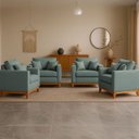 Ver imagem 1 de Kit 4 Poltrona Sofa Benny Linho Cinza com Almofada Base de Madeira Castanho - Arkell