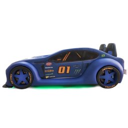 Cama Carro Zmax Racing Solteiro com Leds e Banco Traseiro Totalmente Estofada - Cor Azul - 5
