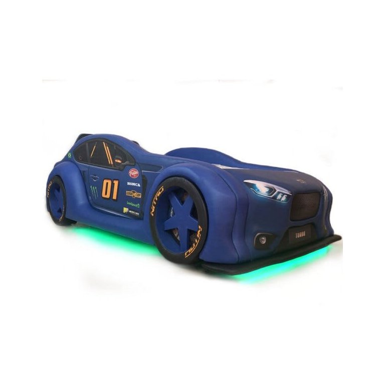 Cama Carro Zmax Racing Solteiro com Leds e Banco Traseiro Totalmente Estofada - Cor Azul