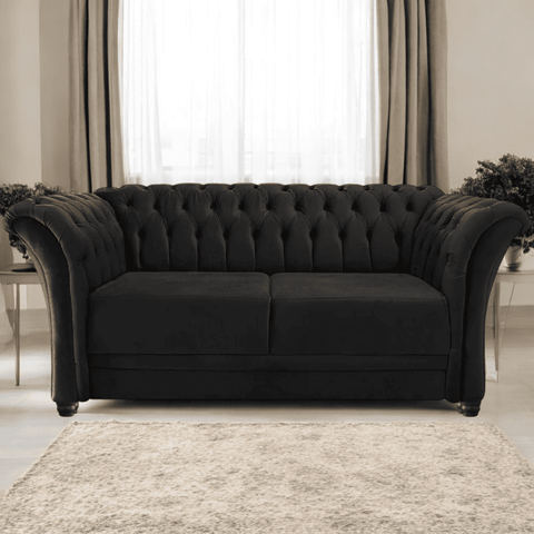 Sofá Recamier Divã Chesterfield 200cm Sofia Linho Preto Capitonê- Mabe Magazine