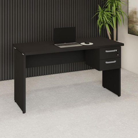 Mesa Escrivaninha Retangular 135cm x 60cm Tampo 30mm com Gaveteiro 2 Gavetas F5 Office Cor:Preto