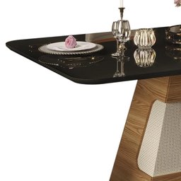 Mesa de Jantar Retangular Escala 1800 180 cm Cor Carvalho Europeu/Preto Gloss - DJ Móveis - 2