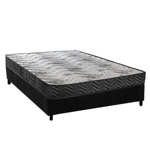 Cama Box Casal: Colchão Espuma D45 Paropas Pasquale Wave Black + Base Crc Suede Black (138x188)