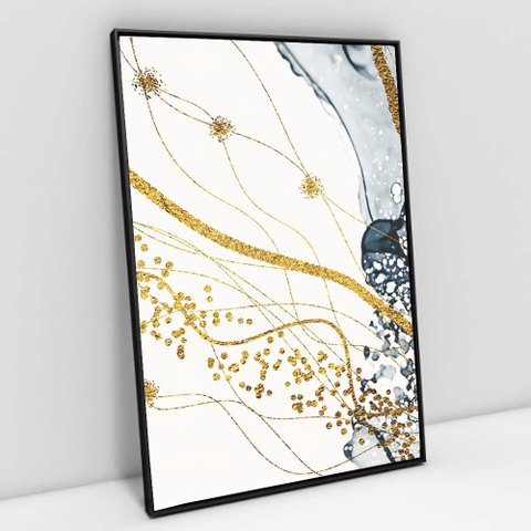 Quadro Decorativo em Canvas Abstrato Mármore Delicado TaColado Moldura Flutuante 4,5cm Preta 120 x 8