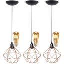 Ver imagem 1 de 3 Pendentes Aramado Teto Diamante Luminária Lustre Retrô Balcão + Lâmpada Led ST64 Cobre Rose