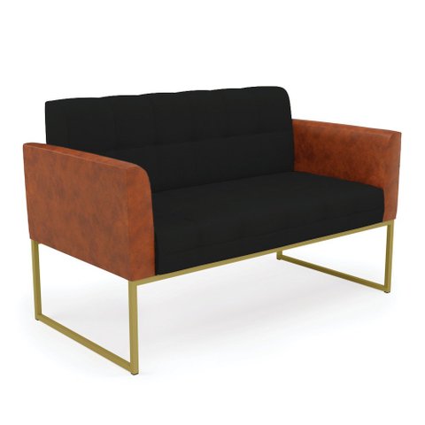 Sofá Namoradeira 2 Lugares Base Industrial Dourado Elisa Nozes/linho Preto A79 D03 - D'Rossi