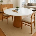 Ver mais imagens de Mesa de Jantar Cone Redonda Laminado em Madeira 120cm Cairo Branco/Cinamomo